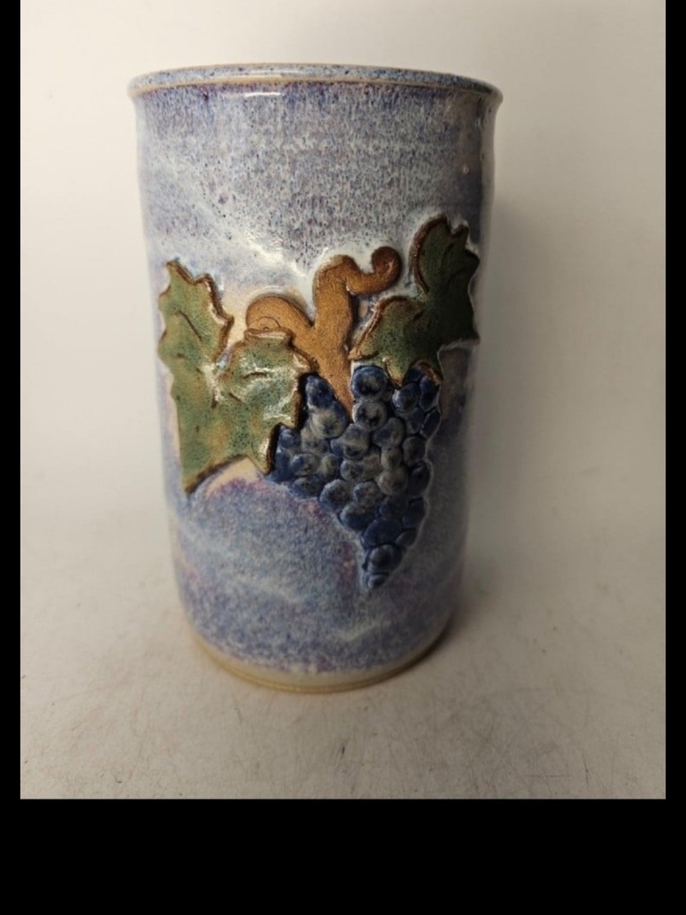 Blue Ceramic Grape Motif Vase, From Sonoma County, Al Podesto